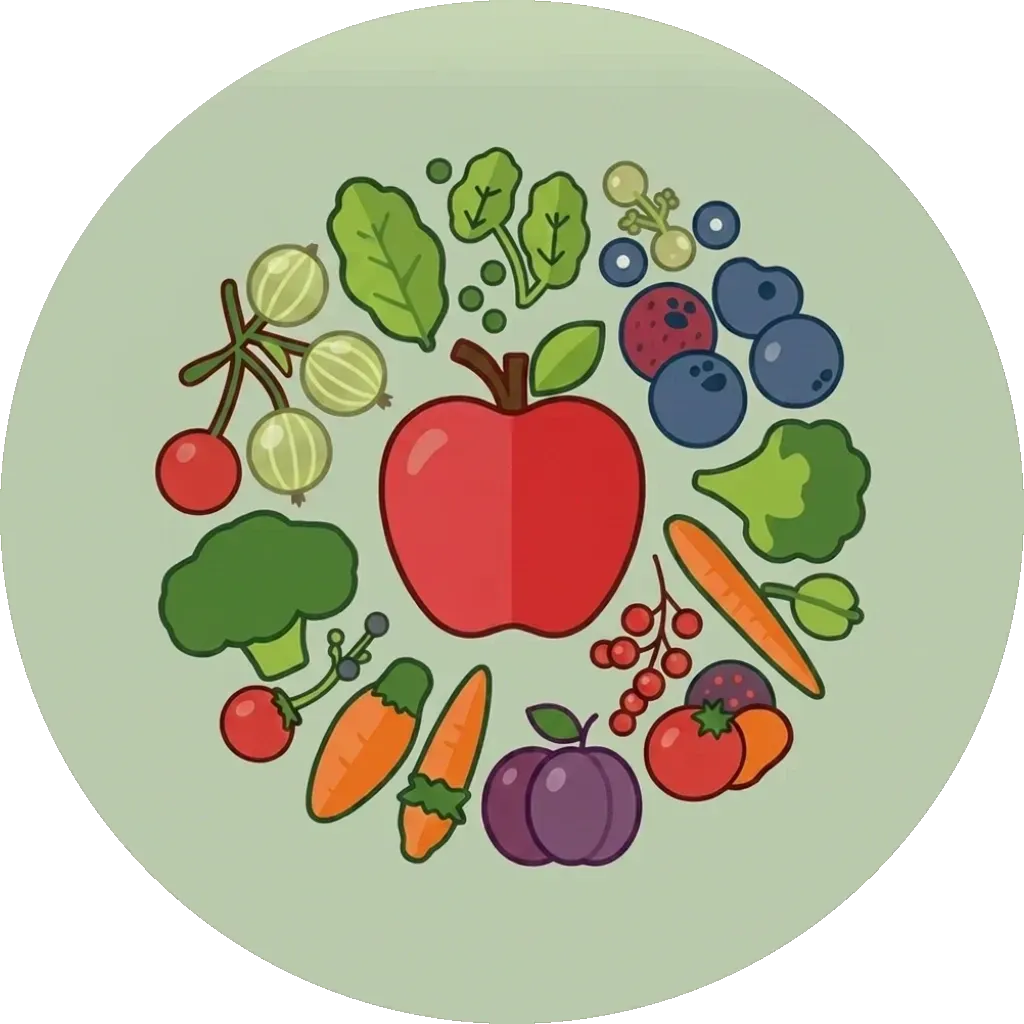 Illustration of fruit and vegetables, representing food